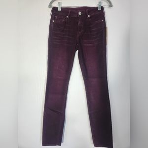 TRUE RELIGION PANTS MAROON Mid Rise Super Skinny Halle 26 IRREGULAR